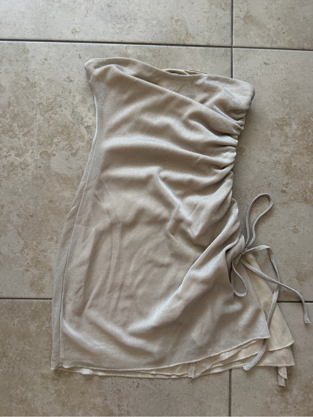 Strapless Ruched Side-Tie Dress in Champagne